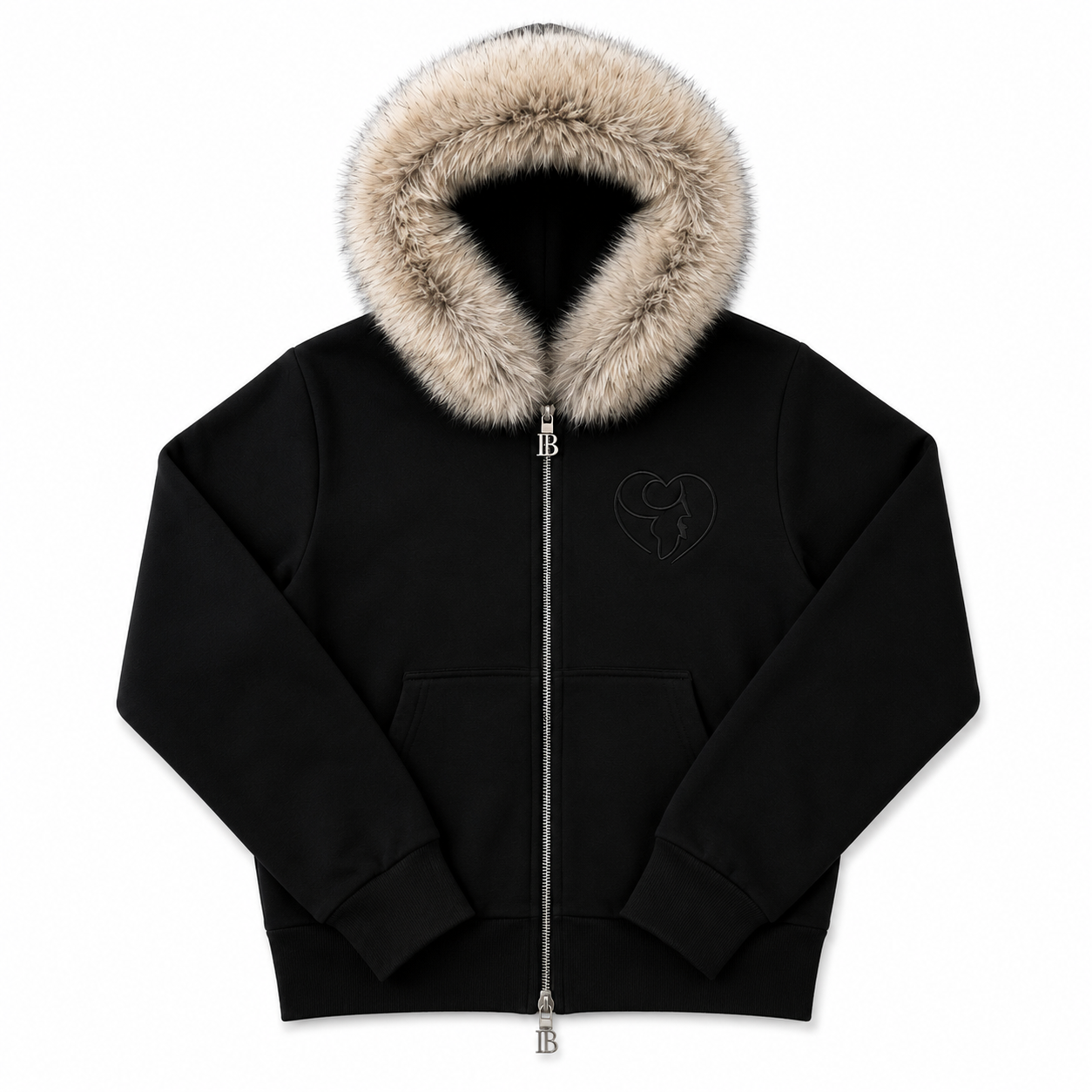Black Hoodie with removable faux Fur
