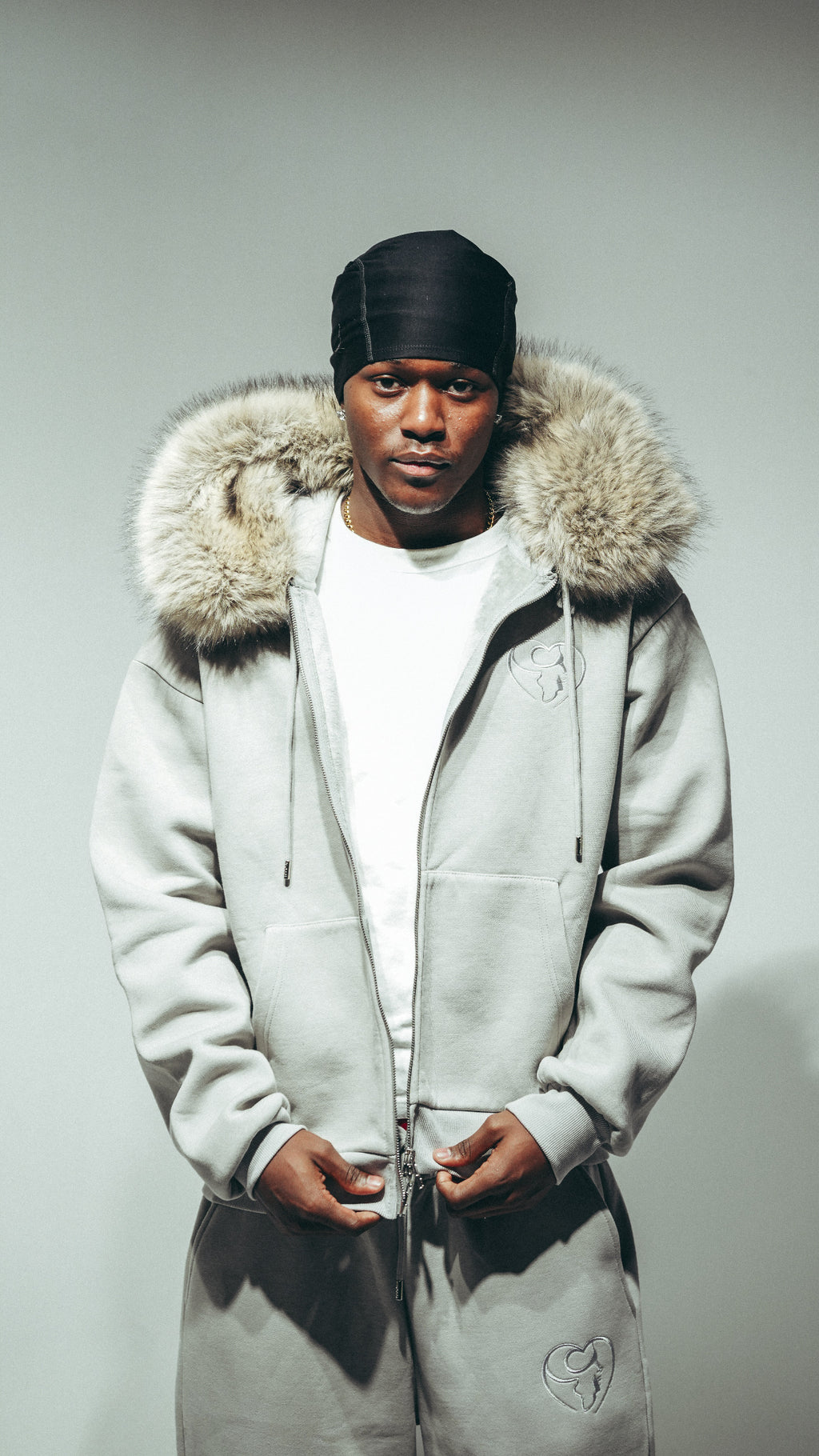 Grey Hoodie with Removable Faux Fur