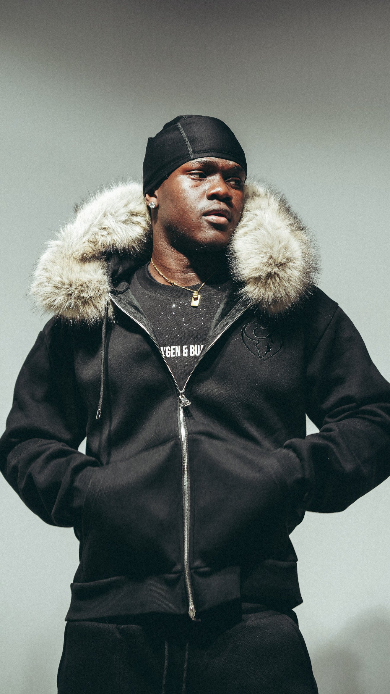 Black Hoodie with removable faux Fur – BUANE