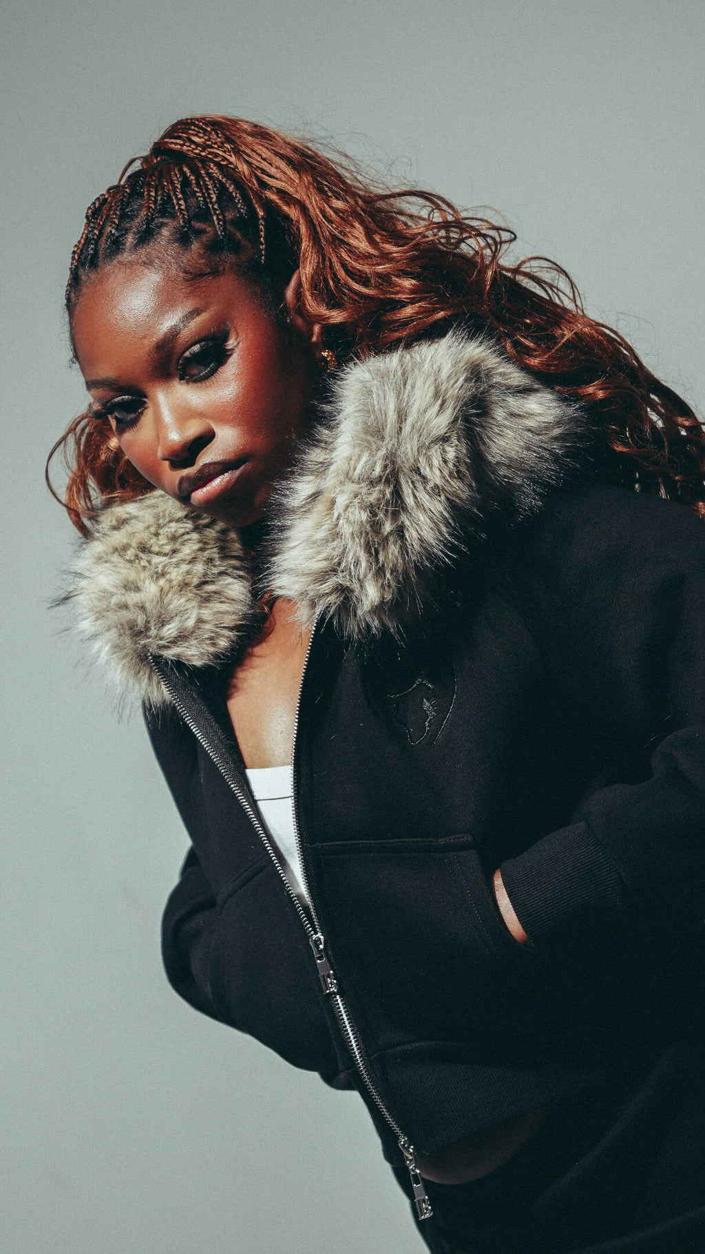 Women’s Cropped black Faux Fur Hoodie