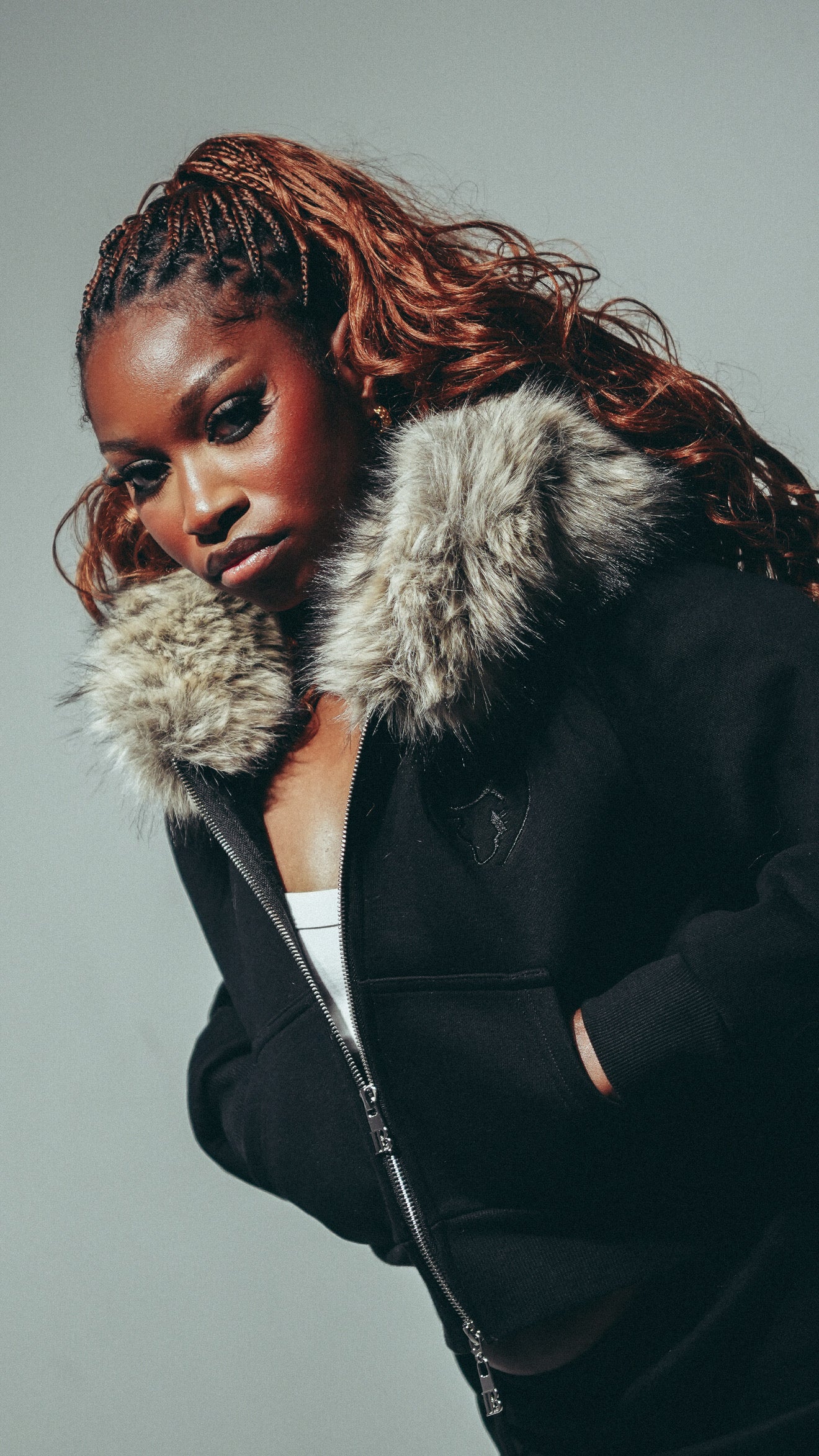 Women’s Cropped black Faux Fur Hoodie