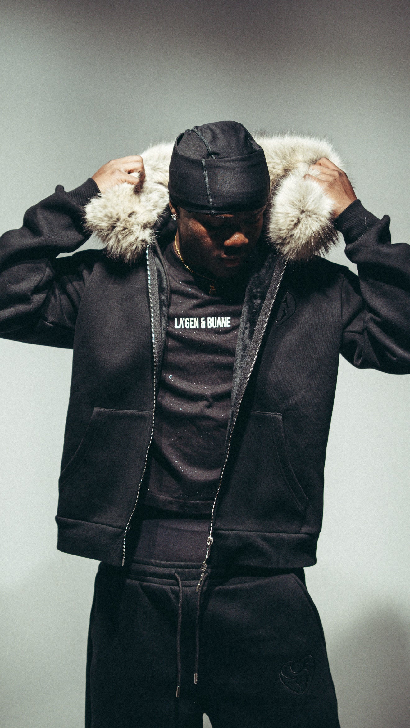Black Hoodie with removable faux Fur