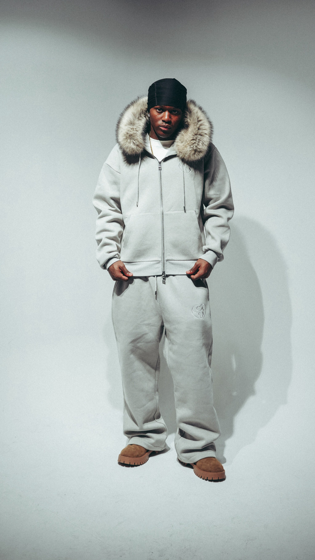 Grey Hoodie with Removable Faux Fur
