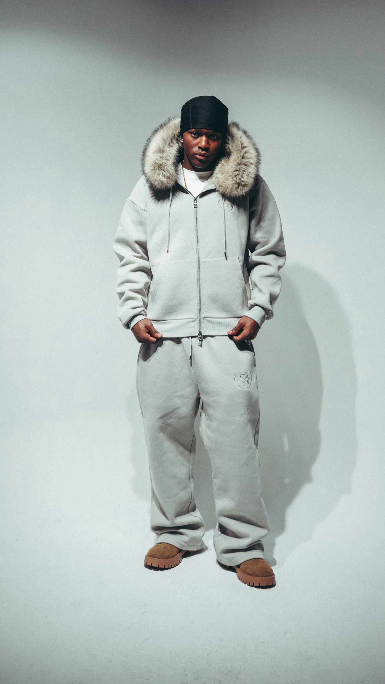 Grey Hoodie with Removable Faux Fur
