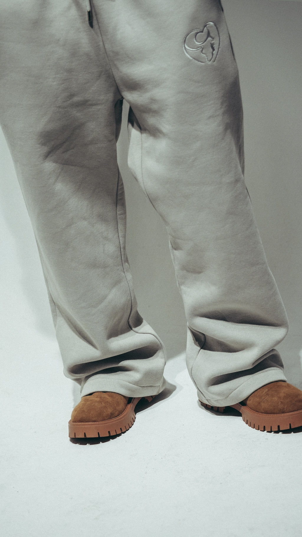 Grey Cotton Fleece Straight-Leg Pants