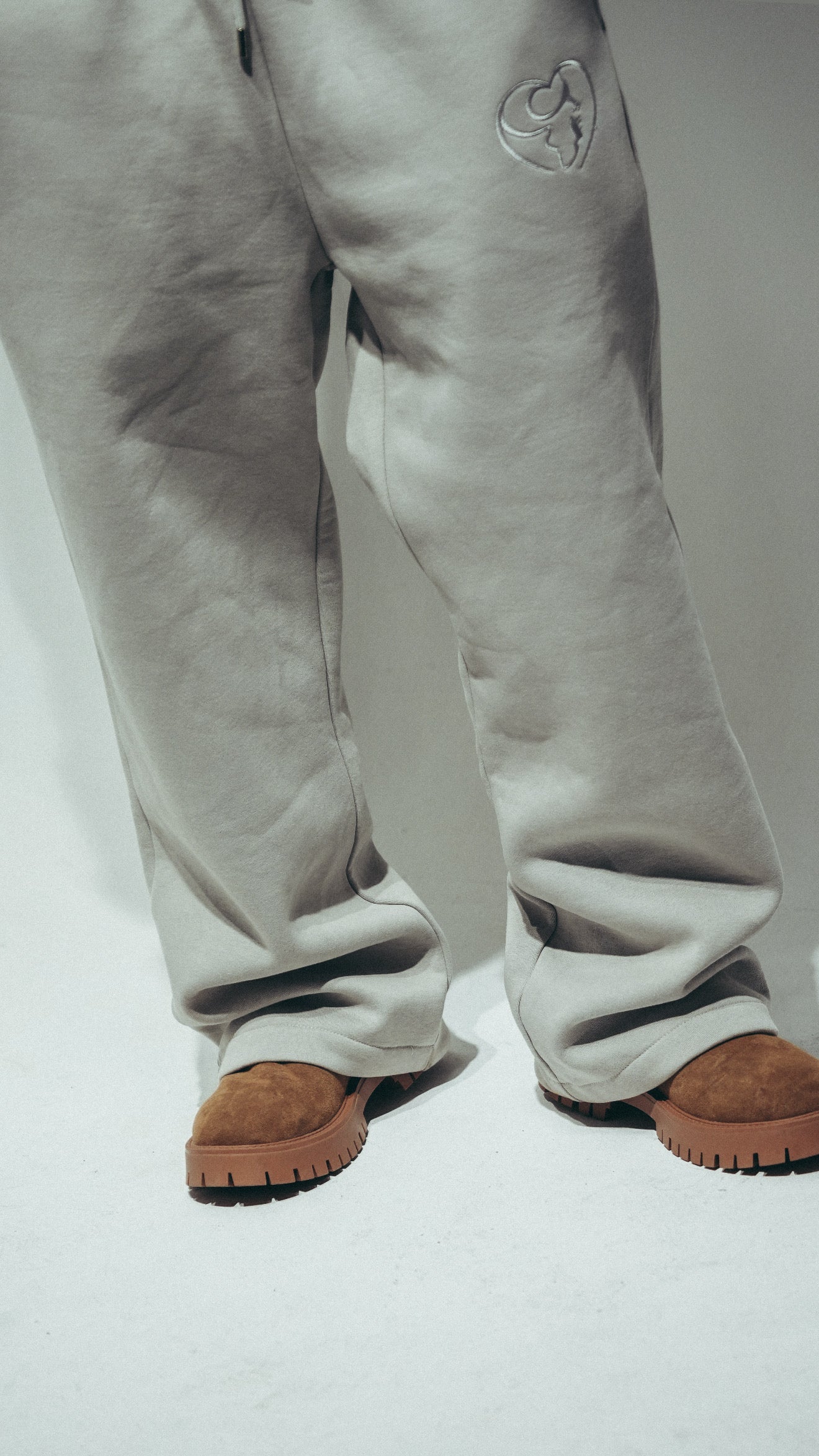 Grey Cotton Fleece Straight-Leg Pants
