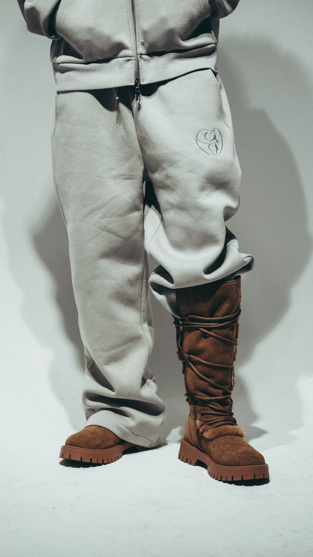 Grey Cotton Fleece Straight-Leg Pants