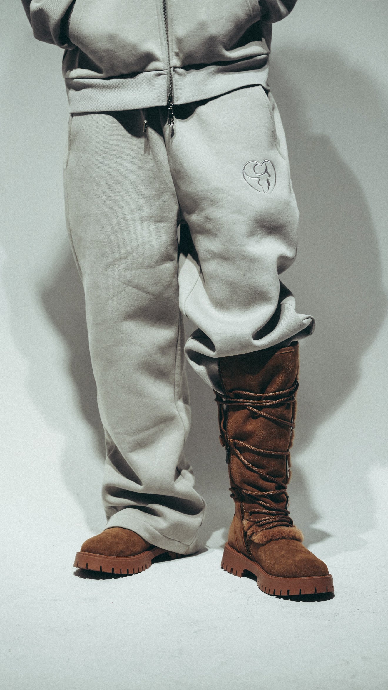 Grey Cotton Fleece Straight-Leg Pants