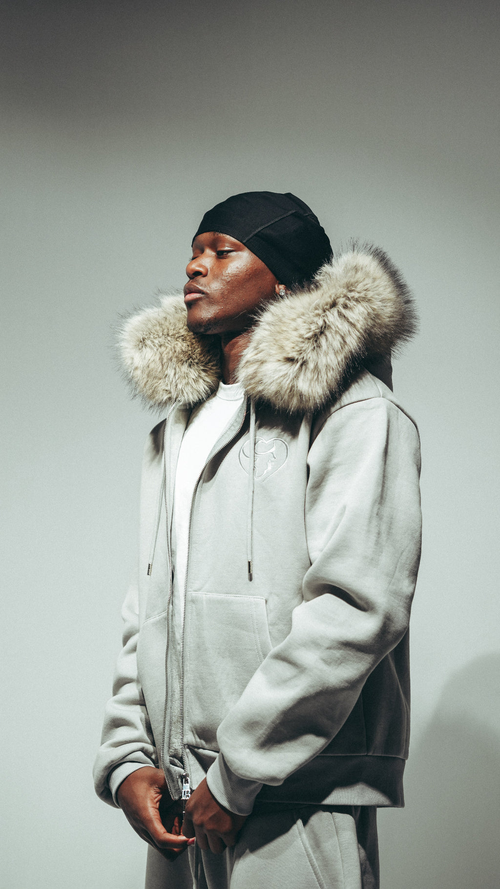 Grey Hoodie with Removable Faux Fur