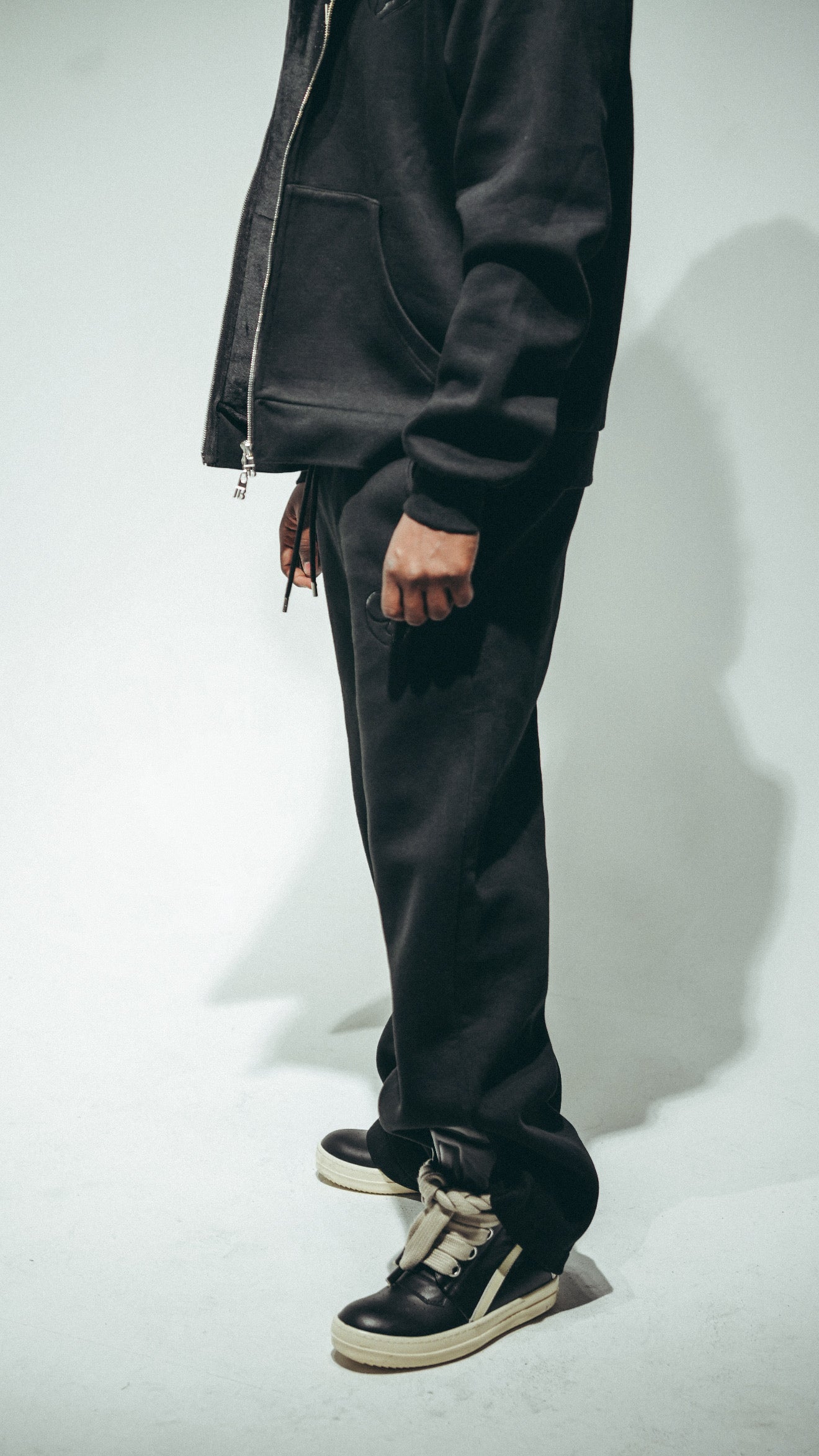 Black Cotton Fleece Straight-Leg Pants