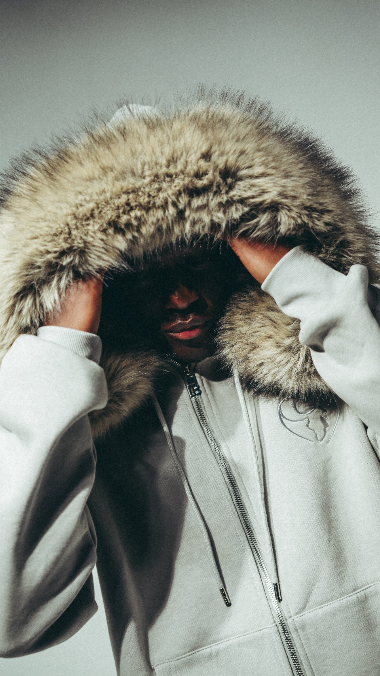 Grey Hoodie with Removable Faux Fur