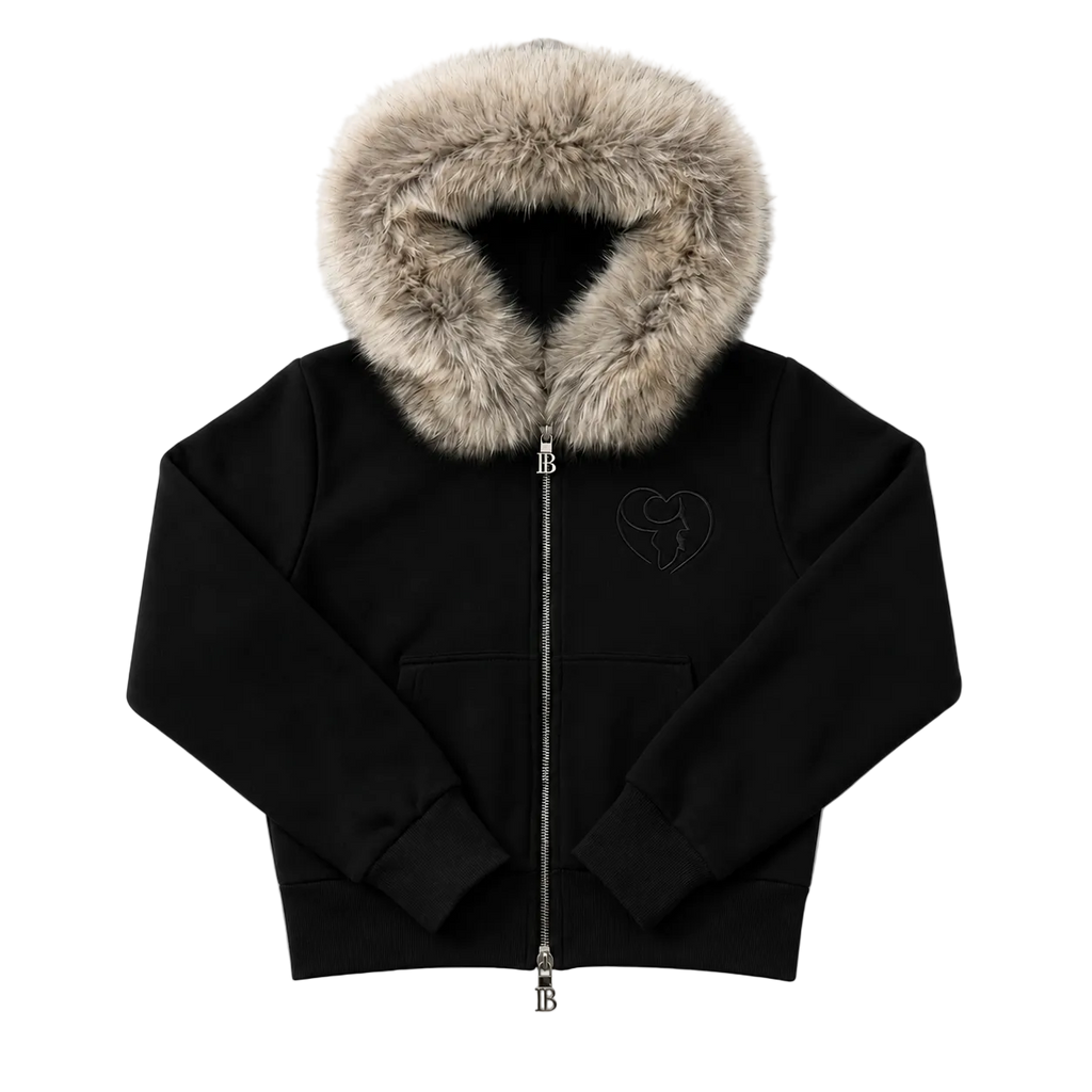 Women’s Cropped black Faux Fur Hoodie