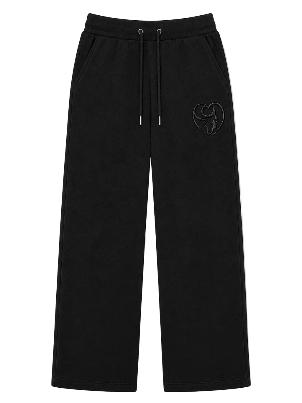 Black Cotton Fleece Straight-Leg Pants