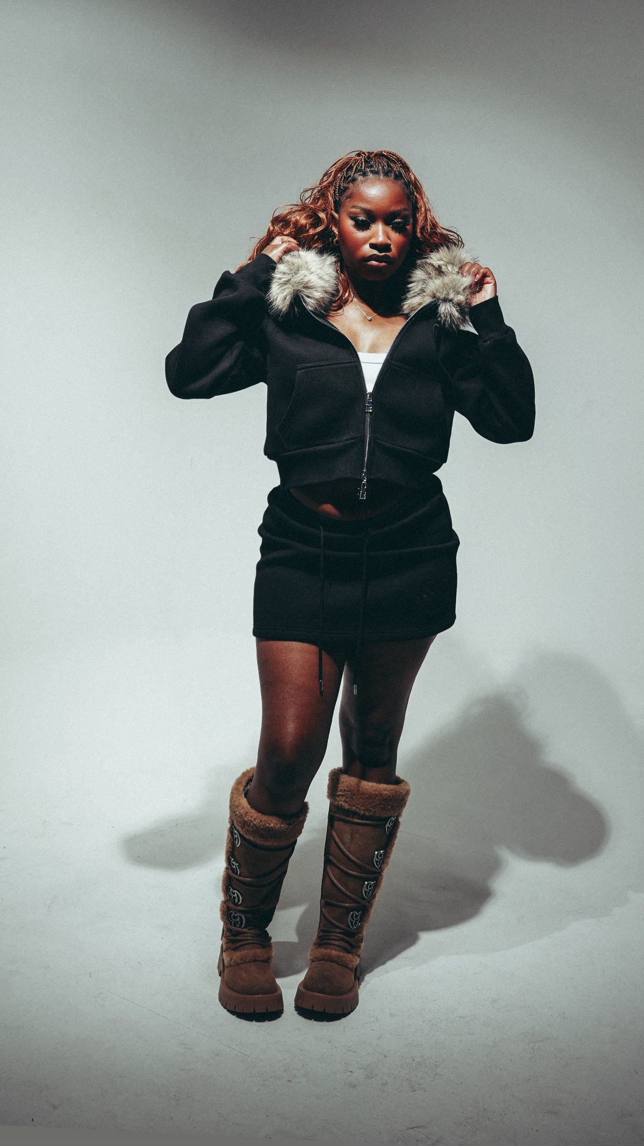 Black cotton fleece skirt
