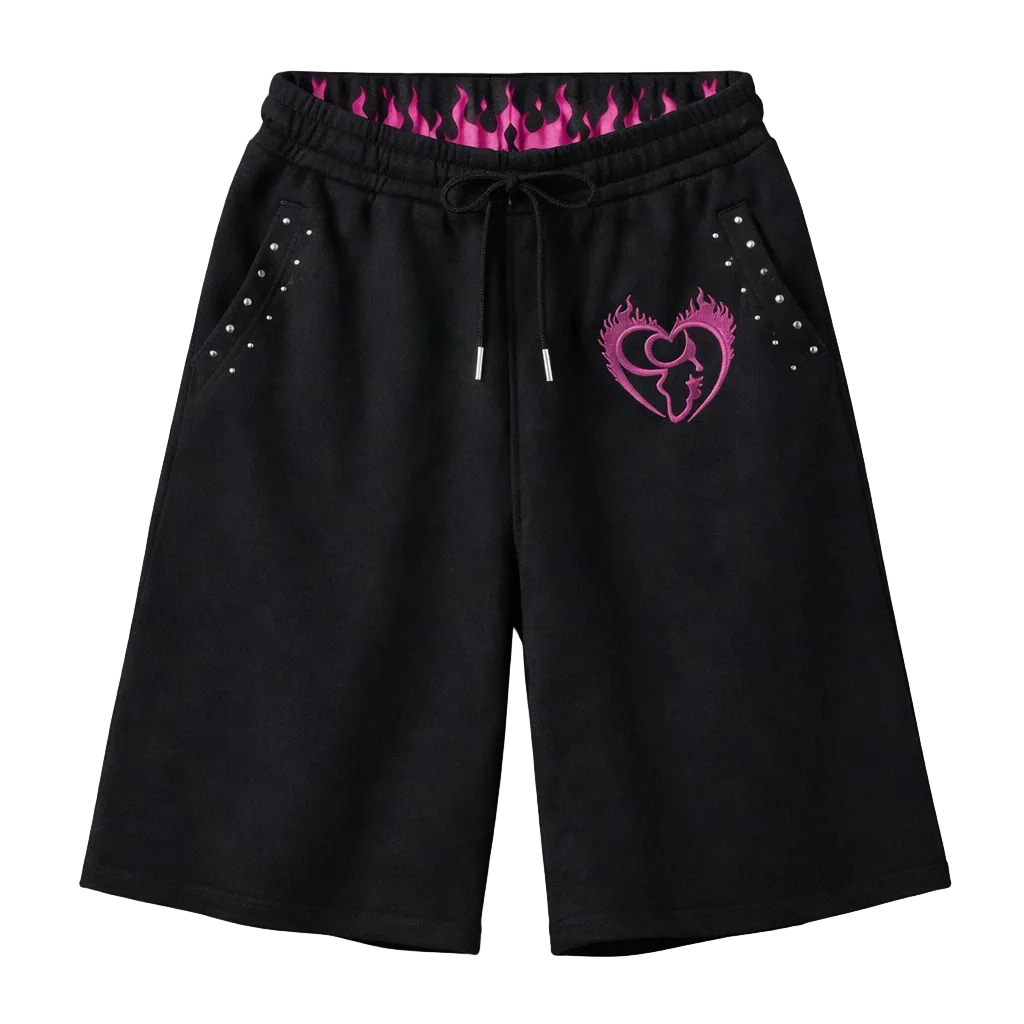 Pink Heart Flames Shorts