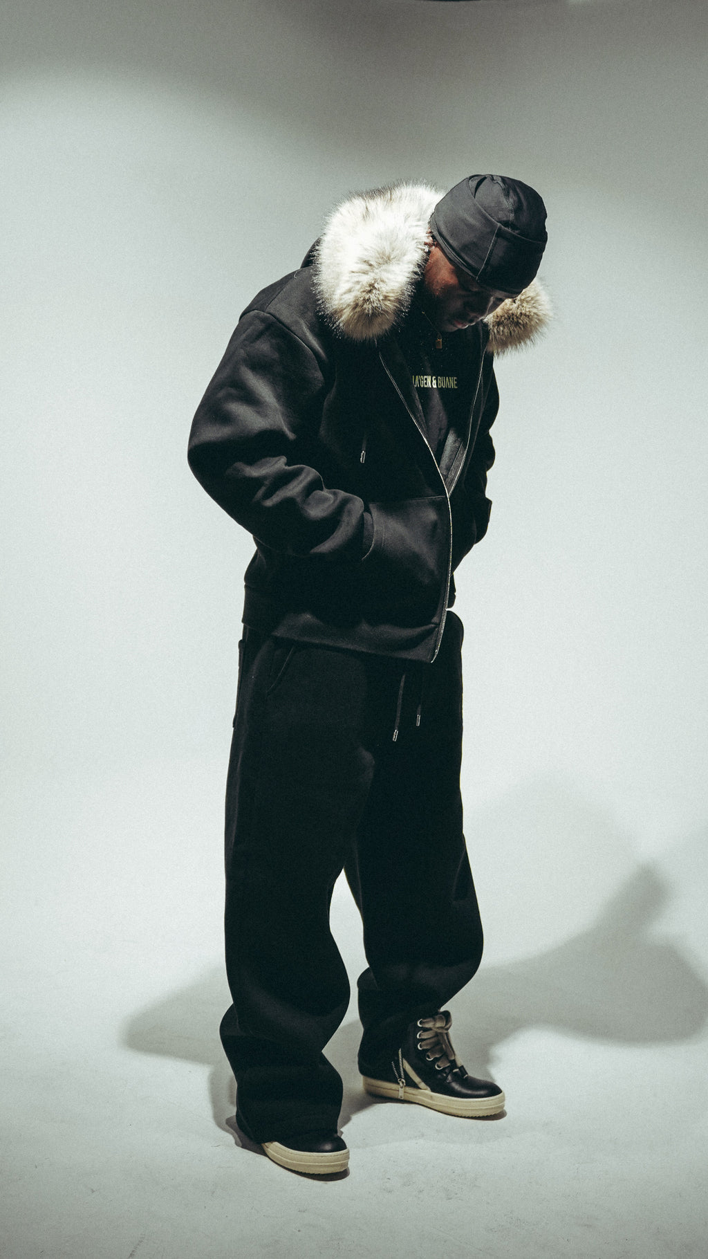 Black Cotton Fleece Straight-Leg Pants