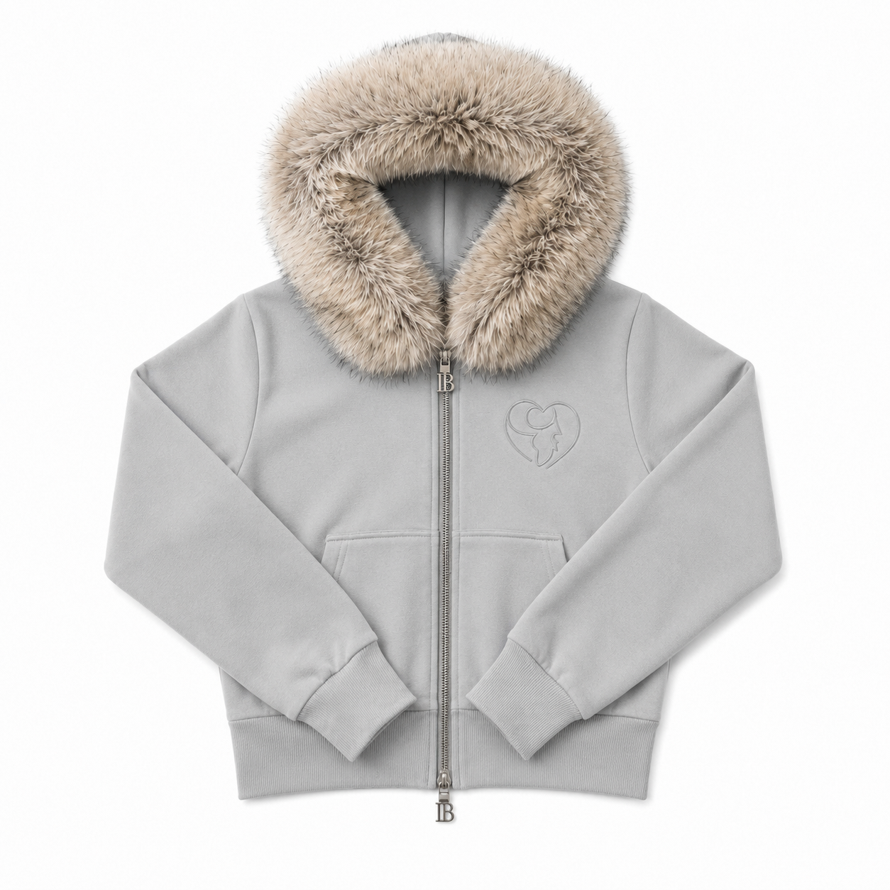 Grey Hoodie with Removable Faux Fur
