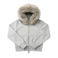 Women’s Cropped Faux Fur zip up Hoodie Grey